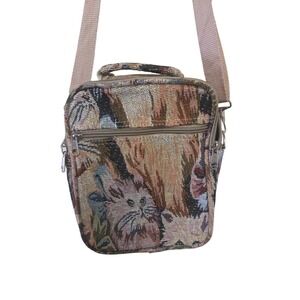 Tapestry Cat Floral Crossbody Bag Small Shoulder Bag Beige Pink Multi Color‎
